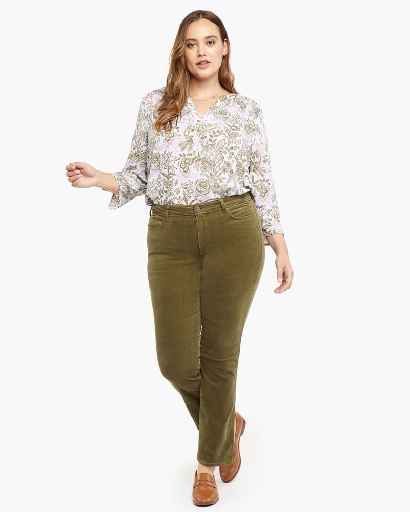 Front of a model wearing a size 14 Sheri Slim Pant in Moss by NYDJ. | dia_product_style_image_id:170654